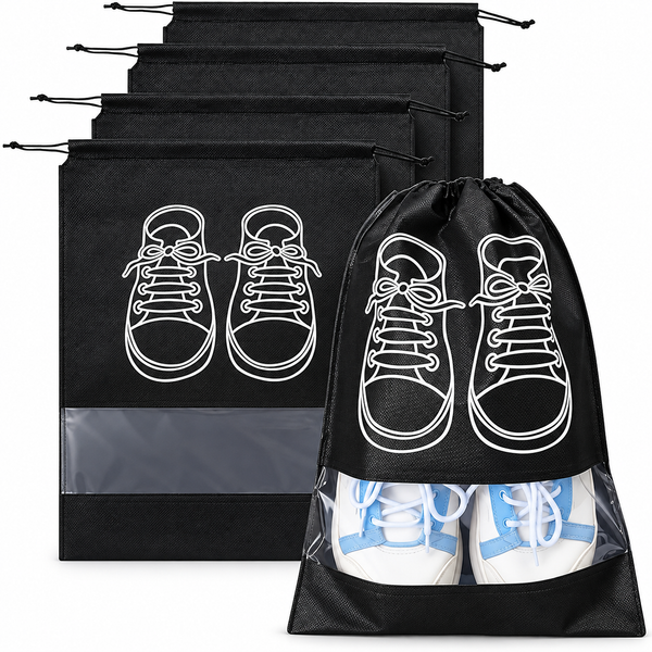 7AGAT Shopping black shoe storage bags with drawstring closure and transparent window