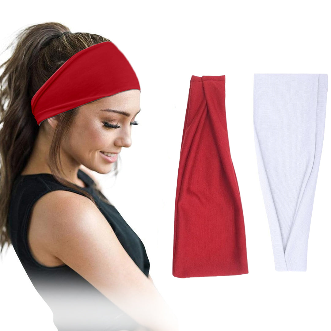 Pair of 7AGAT cotton headbands for women and men, wide, non-slip, made from 95% Egyptian cotton, in a pack of 2.