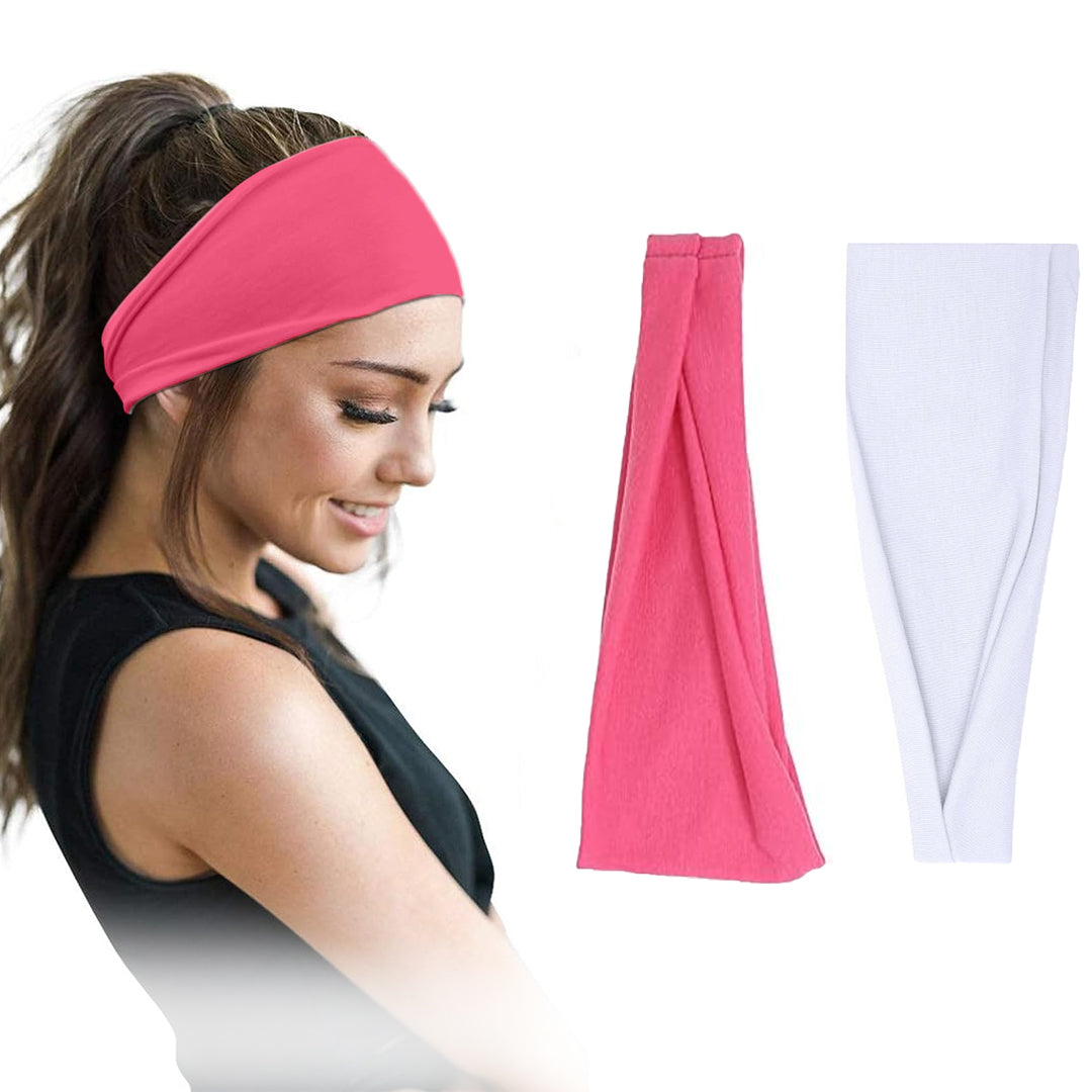 Pack of two 7AGAT cotton headbands for women and men, wide, non-slip style made from 95% Egyptian cotton, suitable for everyday wear.
