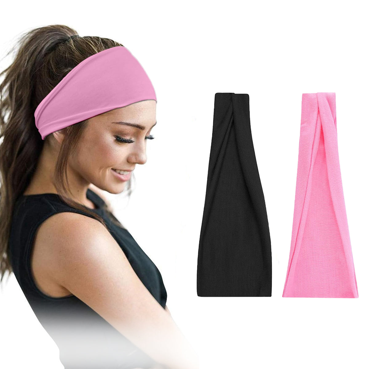 Pair of 7AGAT cotton headbands for women and men, wide, non-slip style made from 95% Egyptian cotton, in a pack of two.
