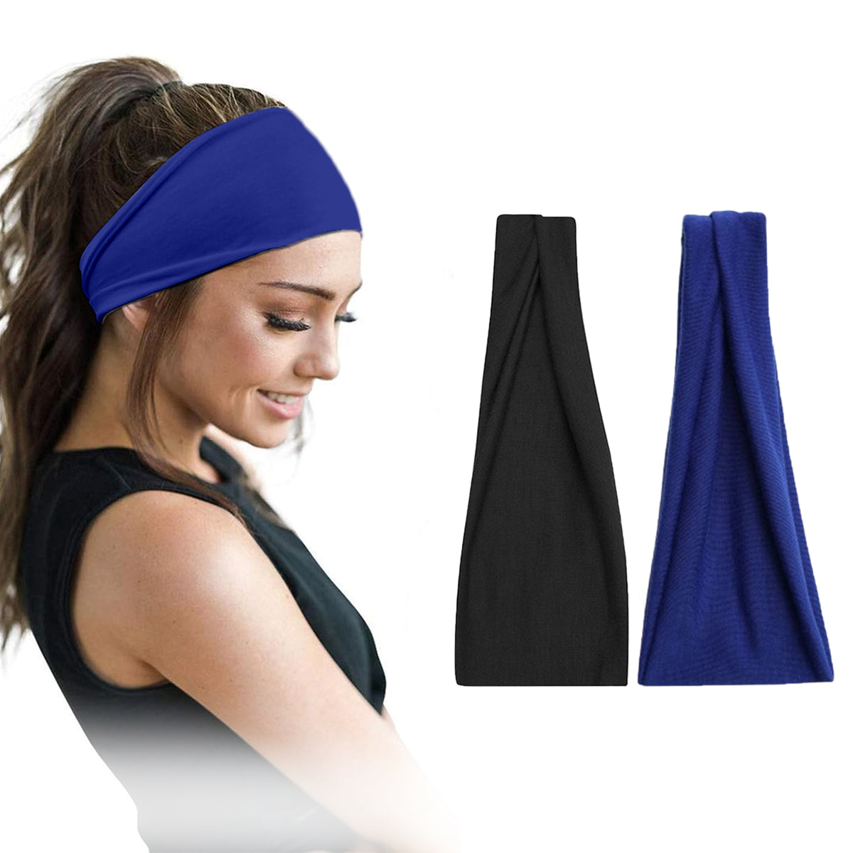 Pair of 7AGAT cotton headbands for women and men, wide style with non-slip grip, made from 95% Egyptian cotton, in a pack of two
