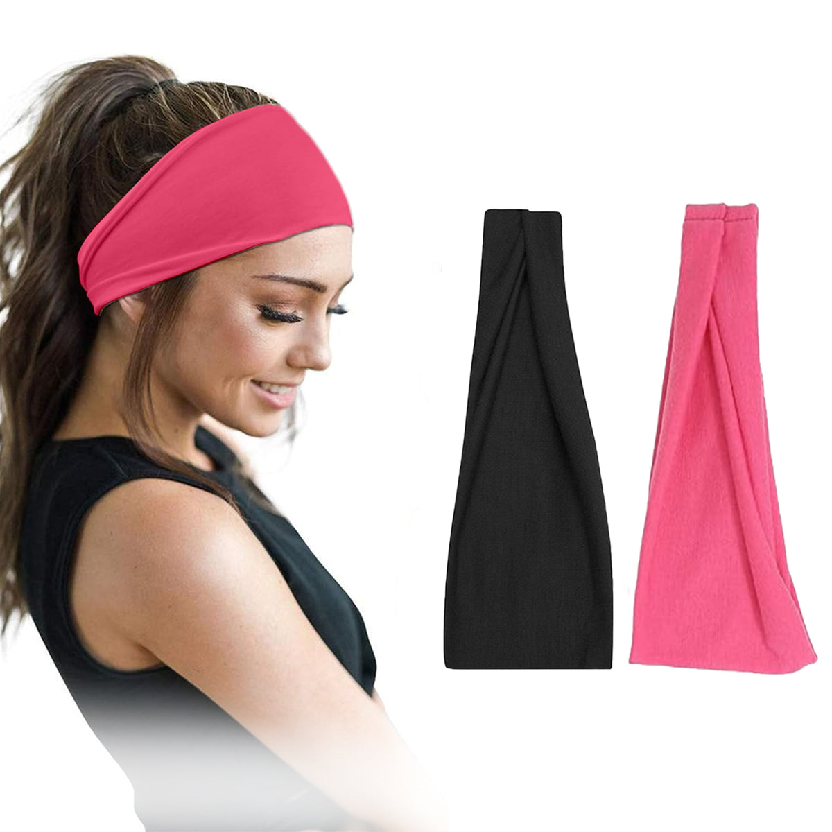 Pair of wide cotton headbands for women and men by 7AGAT, made from 95% Egyptian cotton, featuring a non-slip, comfortable fit.