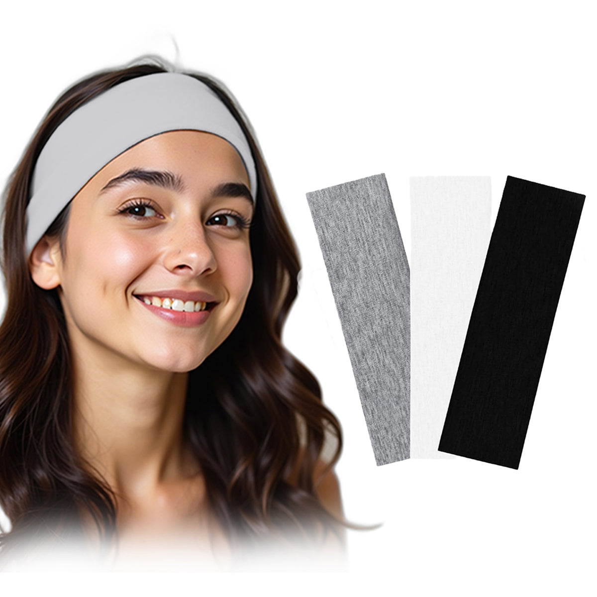 Set of 3 7AGAT cotton headbands for women and men, lightweight sports sweatbands ideal for running, tennis, and workouts.