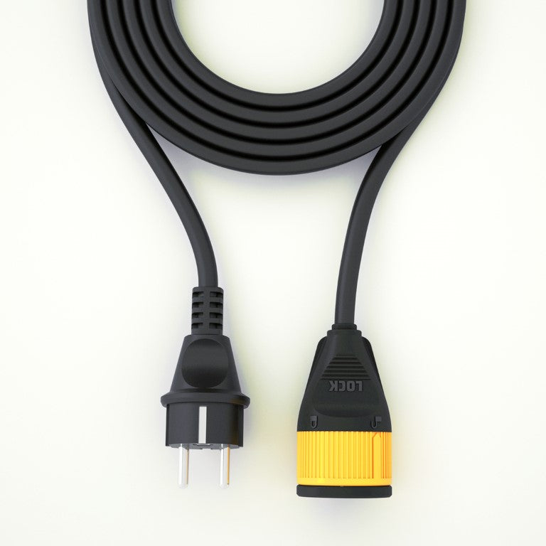 Black 7AGAT Power Lock 5M extension cord with safety lock, 16A, IP44 water-resistant design, ideal for outdoor electronics.