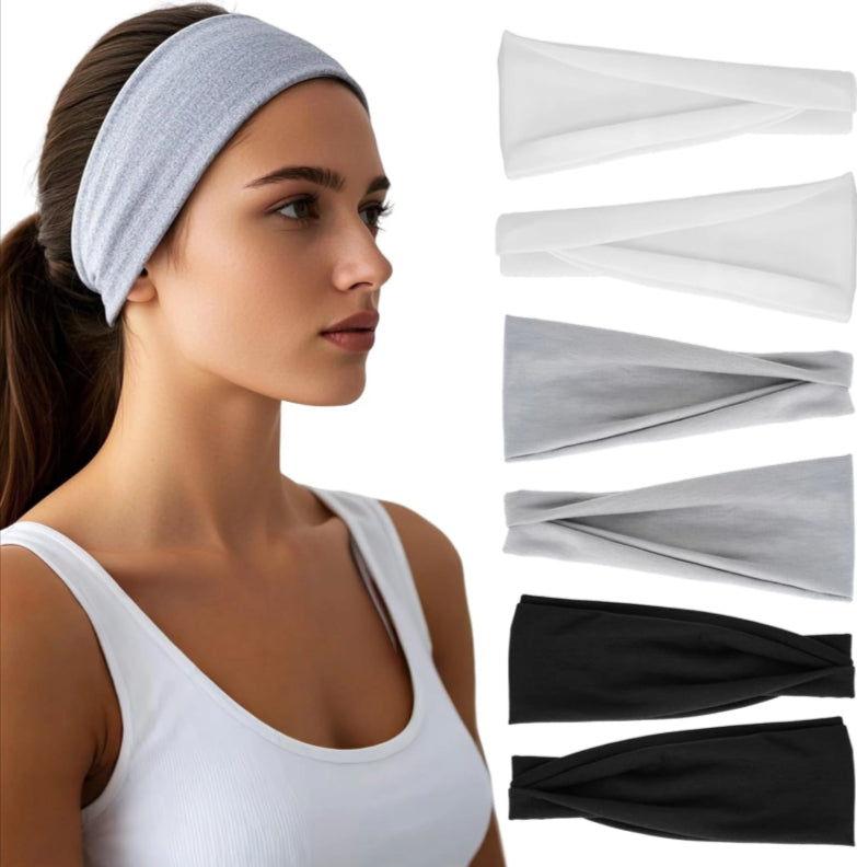 Pair of 7AGAT cotton headbands for women and men, wide, non-slip, made from 95% Egyptian cotton in a pack of 2.