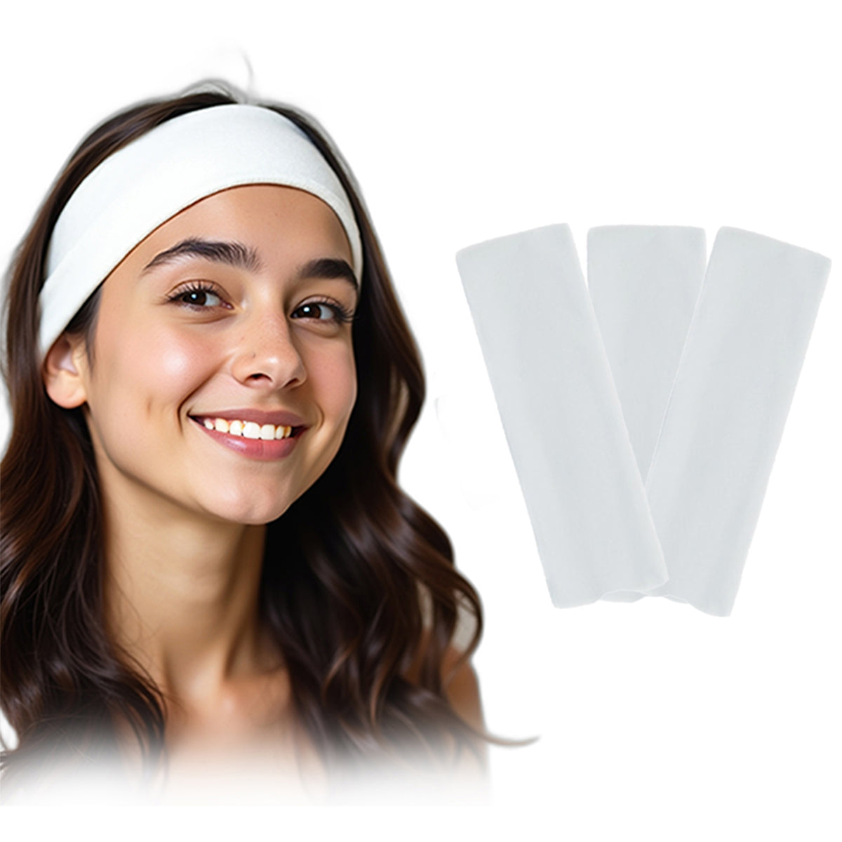 Set of three white 7AGAT cotton headbands for women and men, ideal for sports, running, tennis, and workout sweat absorption.