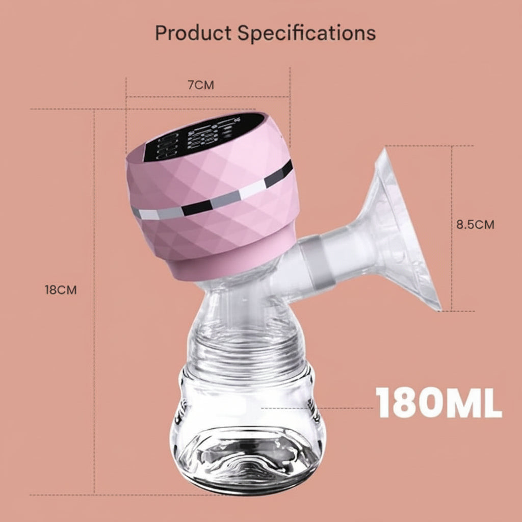 Pink BPA-free portable electric breast pump with 9 adjustable modes by 7AGAT, shown with pump and accessories