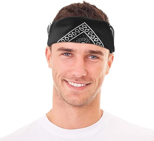 Multifunctional 7AGAT bandana scarf worn as head wrap, neck cover, or face mask, made of lightweight fabric for versatile use.