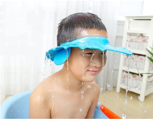 Adjustable kids' shower cap by 7AGAT with ear protection, water-resistant EVA bath visor for gentle hair washing.