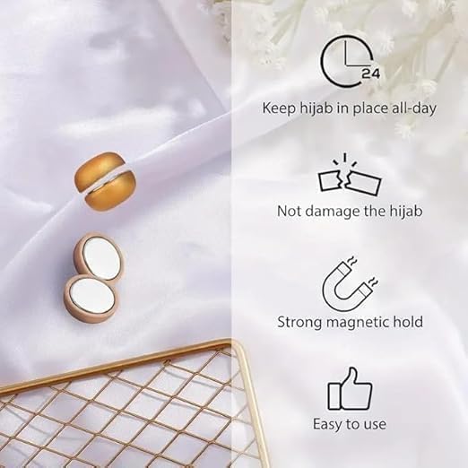 Six pairs of 7AGAT No-Snag Magnetic Hijab Pins set with fabric-safe scarf magnets, displayed on a neutral background.