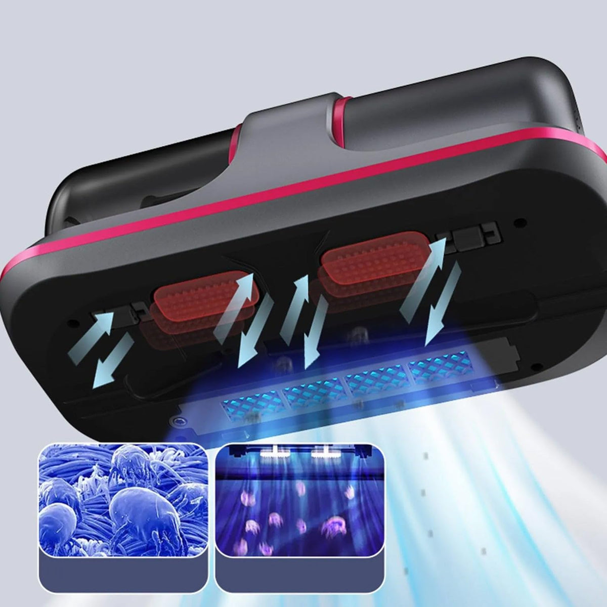7AGAT cordless handheld mattress vacuum cleaner with UV-C light for beds, sofas, and upholstery cleaning.