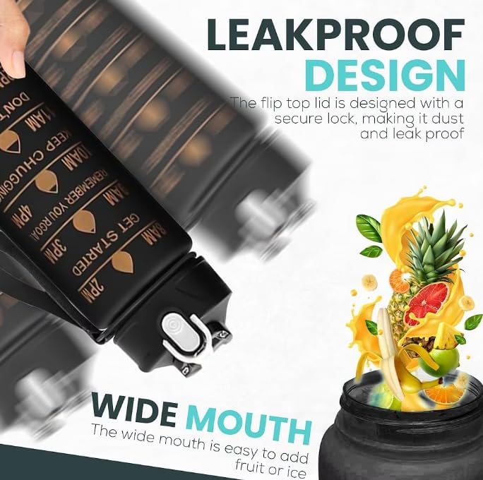 Three black 7AGAT sports water bottles with time markers, 3-piece set, designed for hydration and active lifestyles.
