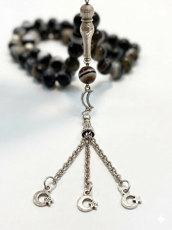 Handmade rosary with Moses' Eye Agate beads on beading cords by 7AGAT, suitable for meditation, prayer, and positive energy.