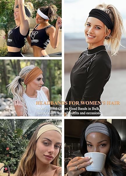 Pair of 7AGAT cotton headbands for women and men, wide style, non-slip Egyptian cotton, pack of 2, comfortable and versatile.