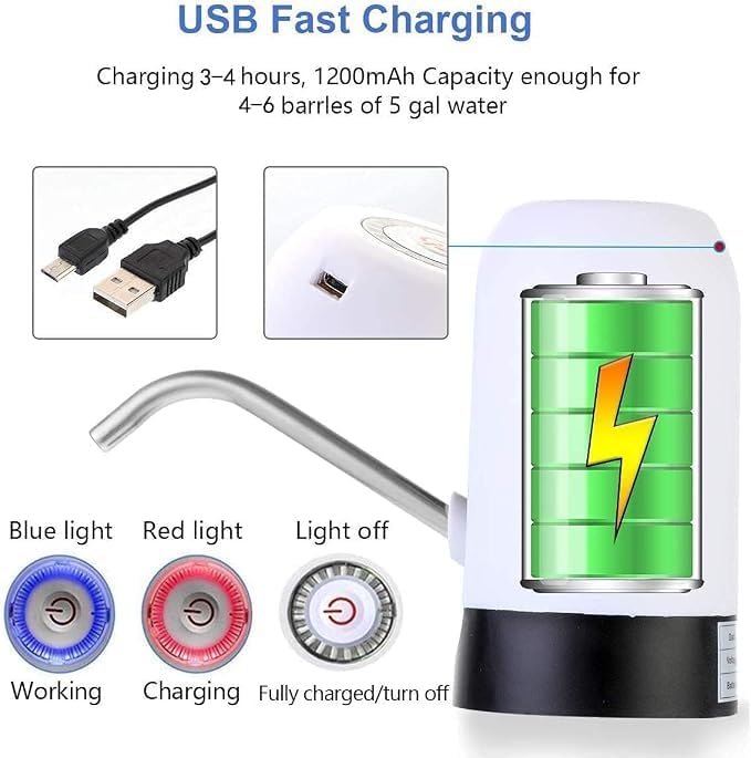 مضخة مياه كهربائية أوتوماتيكية لزجاجة المياه، قابلة لإعادة الشحن عبر USB