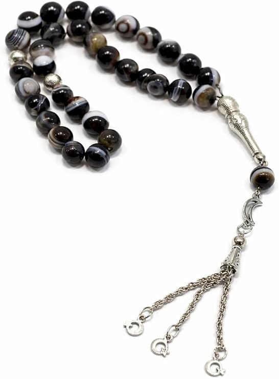 Handmade rosary with Moses' Eye Agate beads on beading cords, ideal for meditation, prayer, and positive gifts.