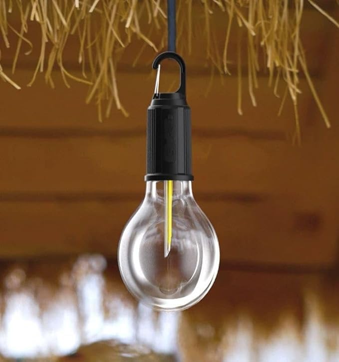 7AGAT rechargeable LED light bulb with Type-C charging, three lighting modes, and hanging hook for home, emergency, and camping use.