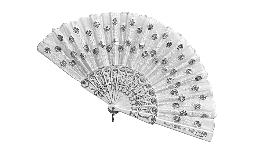 7AGAT classic silk handheld folding fan with Chinese and Spanish design, ideal for weddings, performances, and festive decor.