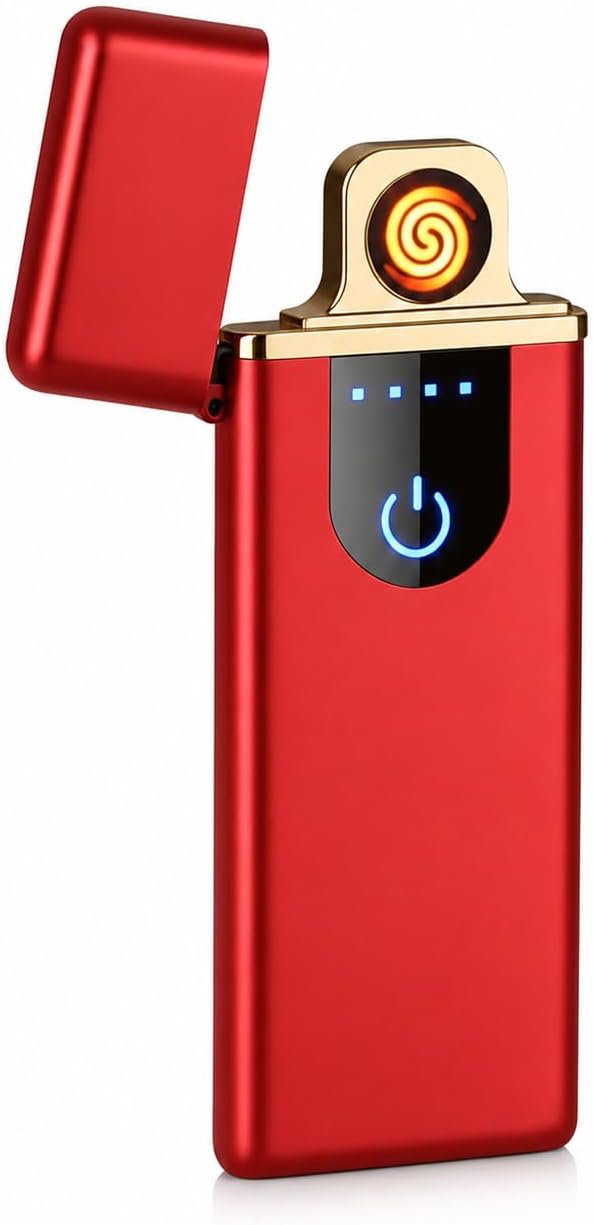 7AGAT USB rechargeable electric lighter with windproof flameless design, touch sensor and battery level indicator, multicolor finish.