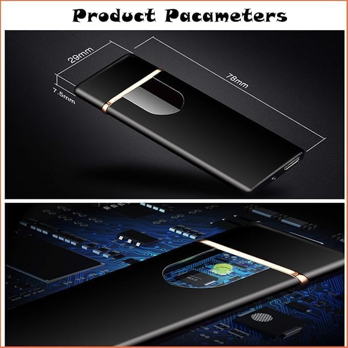 7AGAT USB rechargeable electric lighter with windproof flameless design, touch sensor, and battery level indicator in multicolor.