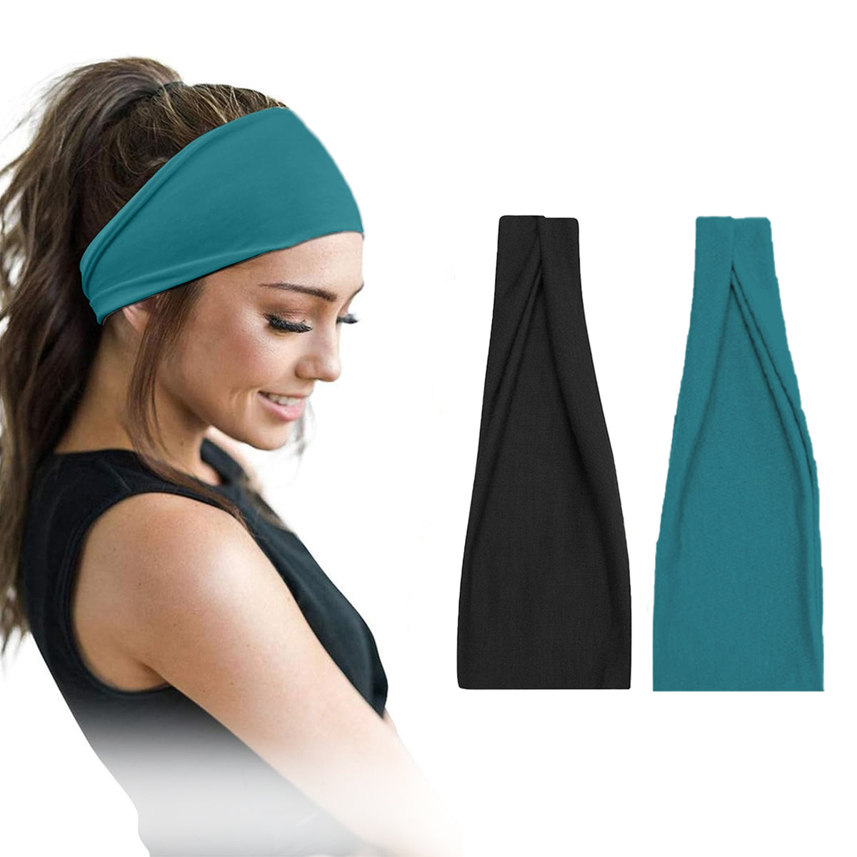Pair of 7AGAT cotton headbands for women and men, wide, non-slip, made of 95% Egyptian cotton, in a pack of two.