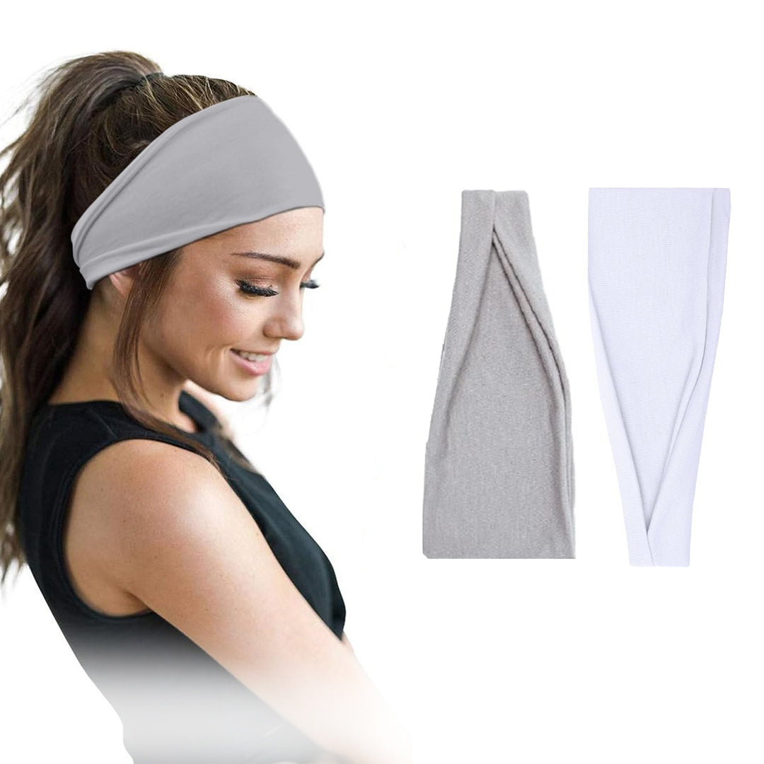 Pair of 7AGAT cotton headbands for women and men, wide, non-slip, 95% Egyptian cotton, pack of 2, stylish and comfortable.
