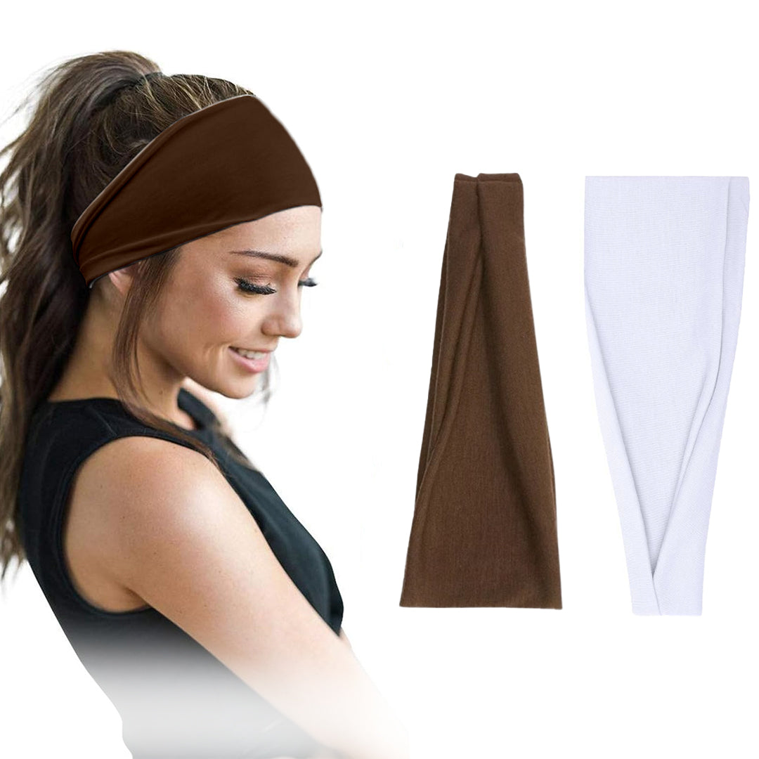 Two wide, non-slip cotton headbands for women and men, made from 95% Egyptian cotton, in a pack of 2.