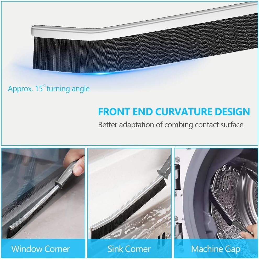 7AGAT crevice cleaning brush with curved head and long handle for bathroom and cleaning tasks