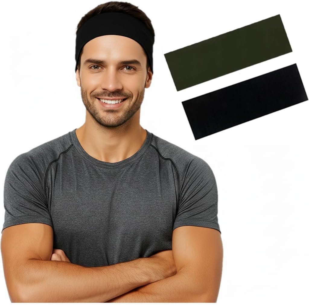 Two white Egyptian cotton sport headbands by 7AGAT, unisex workout and running headbands for daily wear and exercise.