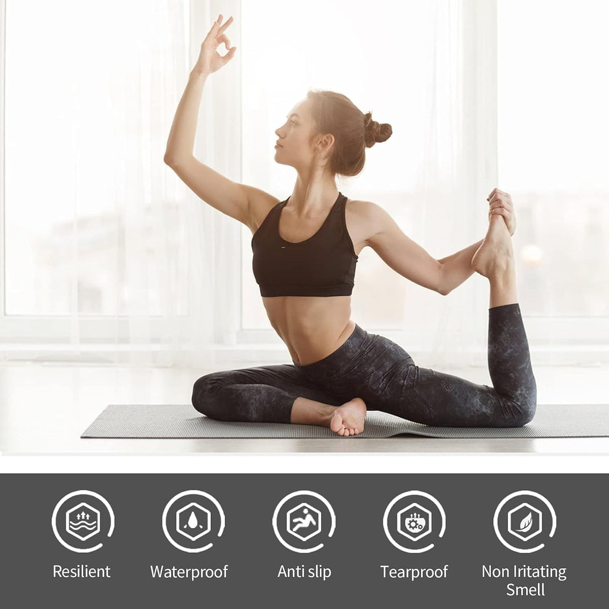 7AGAT double-sided TPE yoga mat, 6mm thick non-slip exercise mat for yoga, Pilates, and home workouts, showing textured surface.