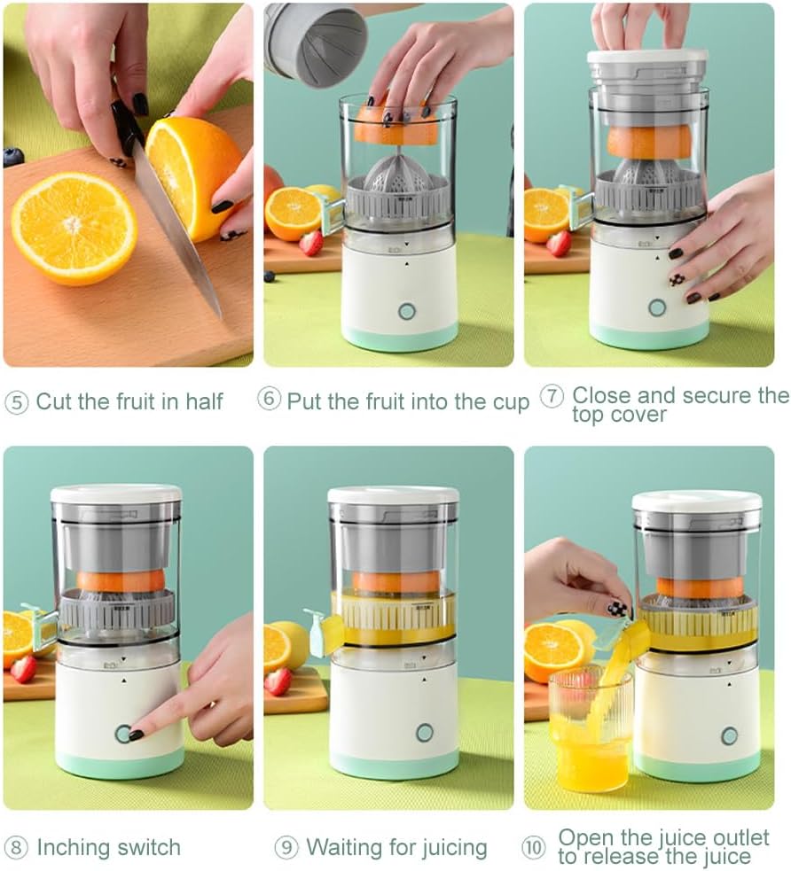 White 7AGAT electric citrus juicer with side juice outlet, compact kitchen cooking utensil for fresh juice extraction.