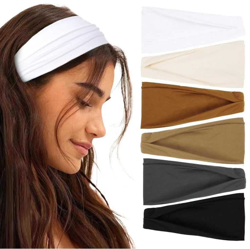 Pair of 7AGAT cotton headbands for women and men, wide, non-slip, 95% Egyptian cotton, pack of 2 for comfortable wear