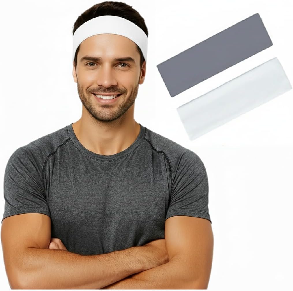 Pair of 7AGAT cotton sport headbands made from 95% Egyptian cotton, unisex workout and running headbands for daily wear.