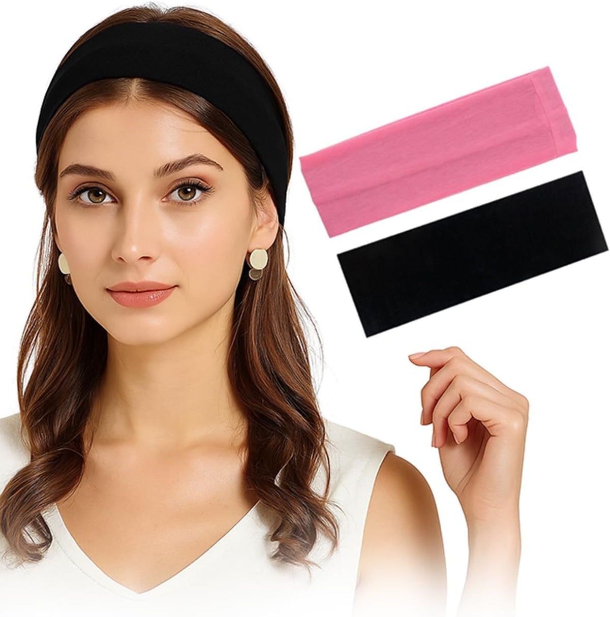 Pair of 7AGAT cotton sport headbands made of 95% Egyptian cotton, perfect for running, workout, and daily wear.