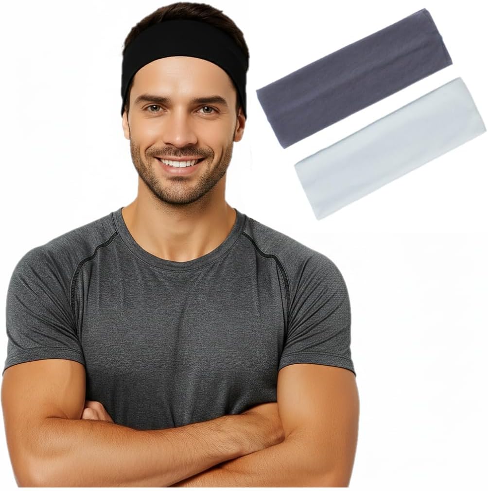 Two 7AGAT cotton sport headbands made from 95% Egyptian cotton, unisex workout and running headbands for daily wear.