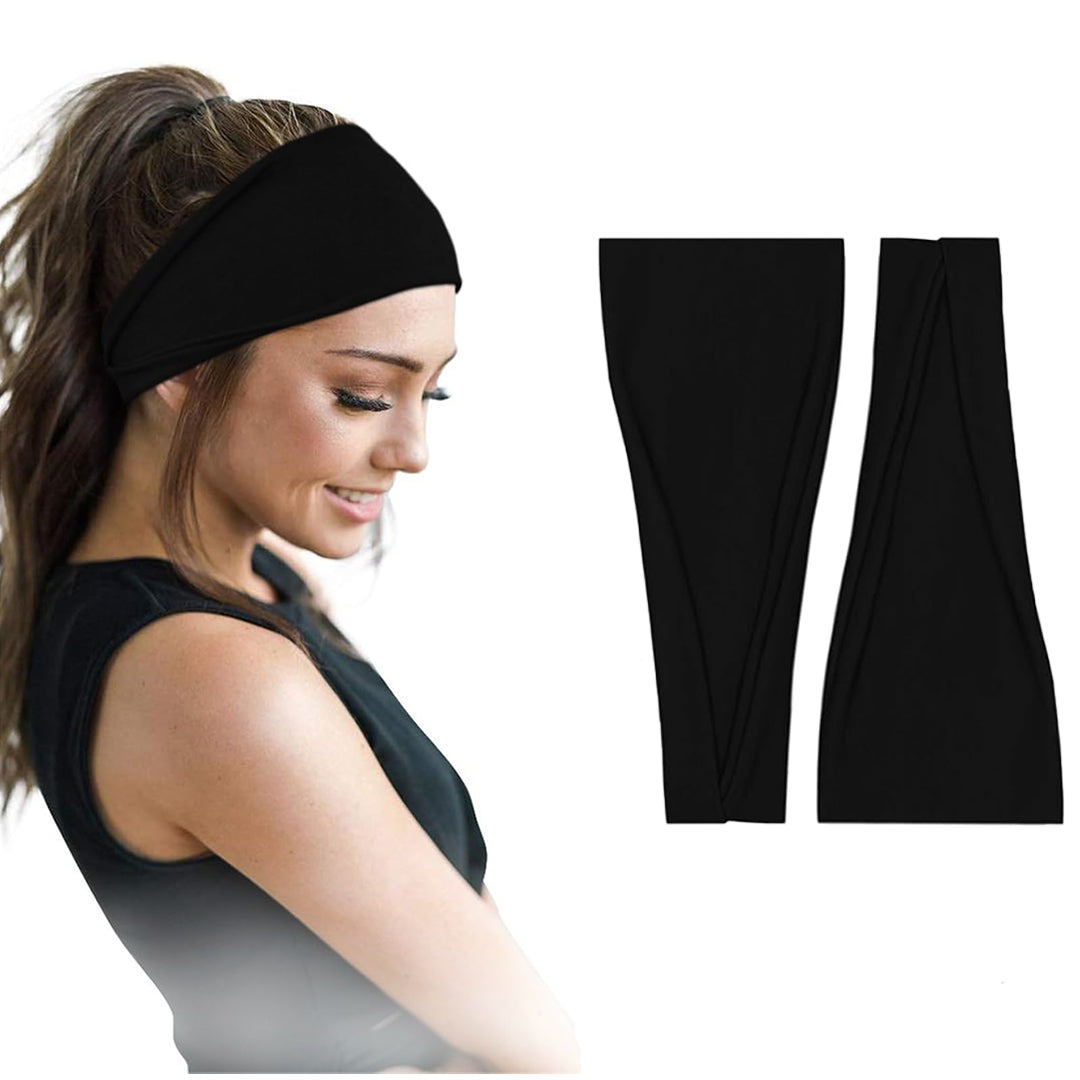 Pair of 7AGAT cotton headbands for women and men, wide, non-slip Egyptian cotton headbands in a pack of two.