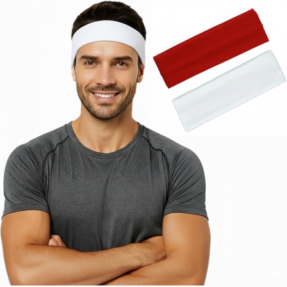 Two 7AGAT cotton sweatbands for sports and daily wear, unisex workout headbands made from 95% Egyptian cotton, perfect for running.