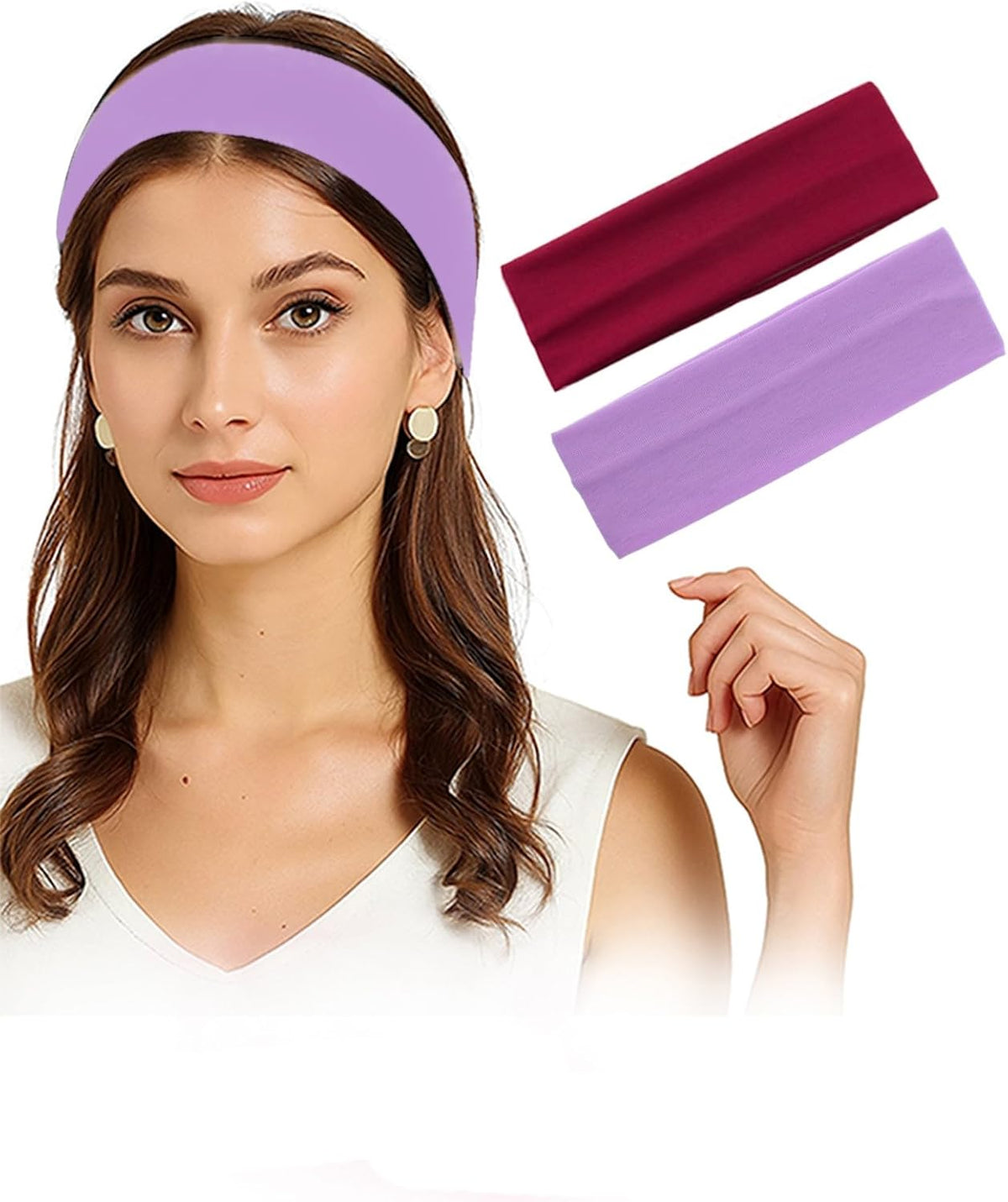 Two white Egyptian cotton sport headbands by 7AGAT, unisex workout and running headbands for daily wear, soft and breathable material.