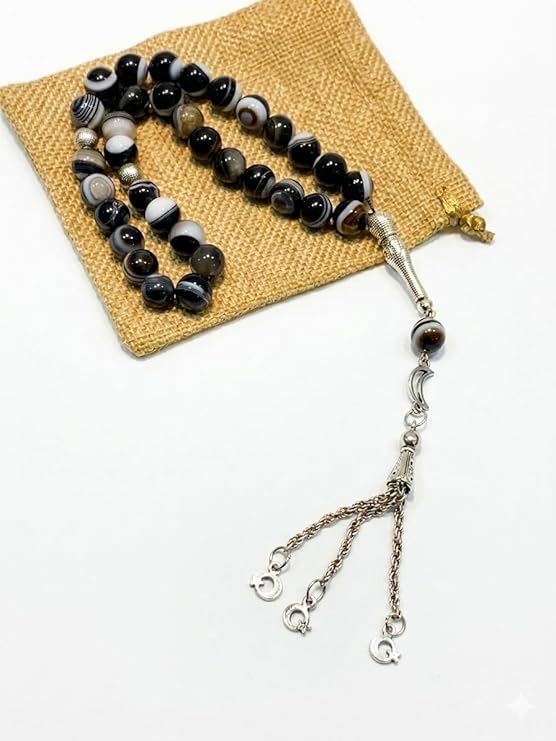 Handmade rosary with Moses' Eye Agate beads on beading cords by 7AGAT, ideal for meditation, prayer, and positive energy.