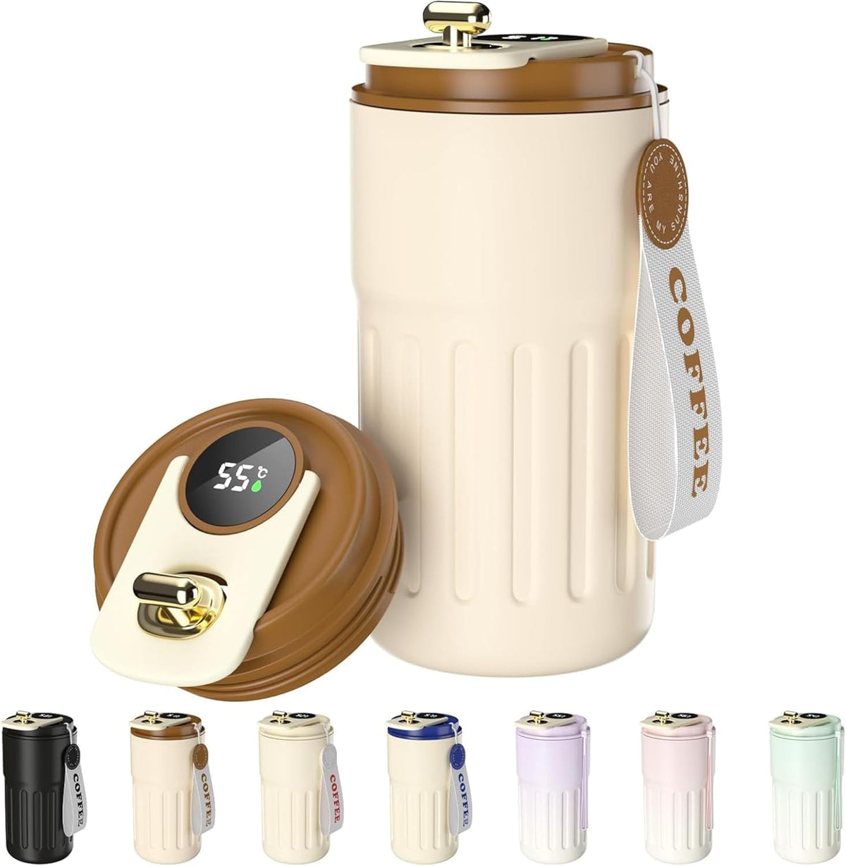 7AGAT insulated coffee tumbler with leak-proof lid, double-wall stainless steel cup for hot and cold drinks, reusable travel mug