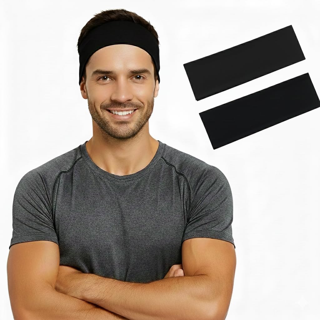Two white Egyptian cotton sport headbands by 7AGAT, unisex workout and running headbands for daily wear.