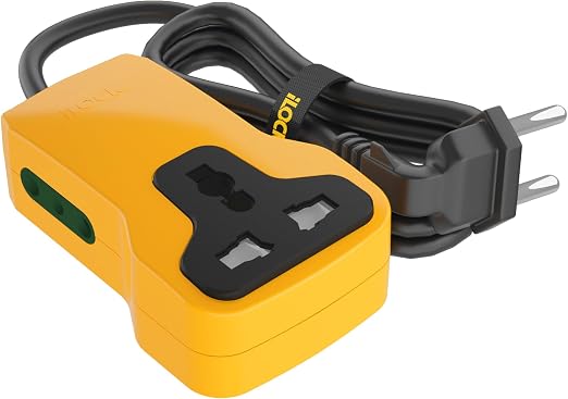 Mini Universal Power Extension Strip with 3 Sockets, Compact Portable Design & Power Cable, Yellow