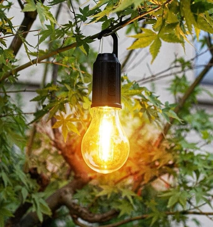 7AGAT rechargeable LED light bulb with Type-C charging, three lighting modes, and hanging hook for home, camping, or emergency use.