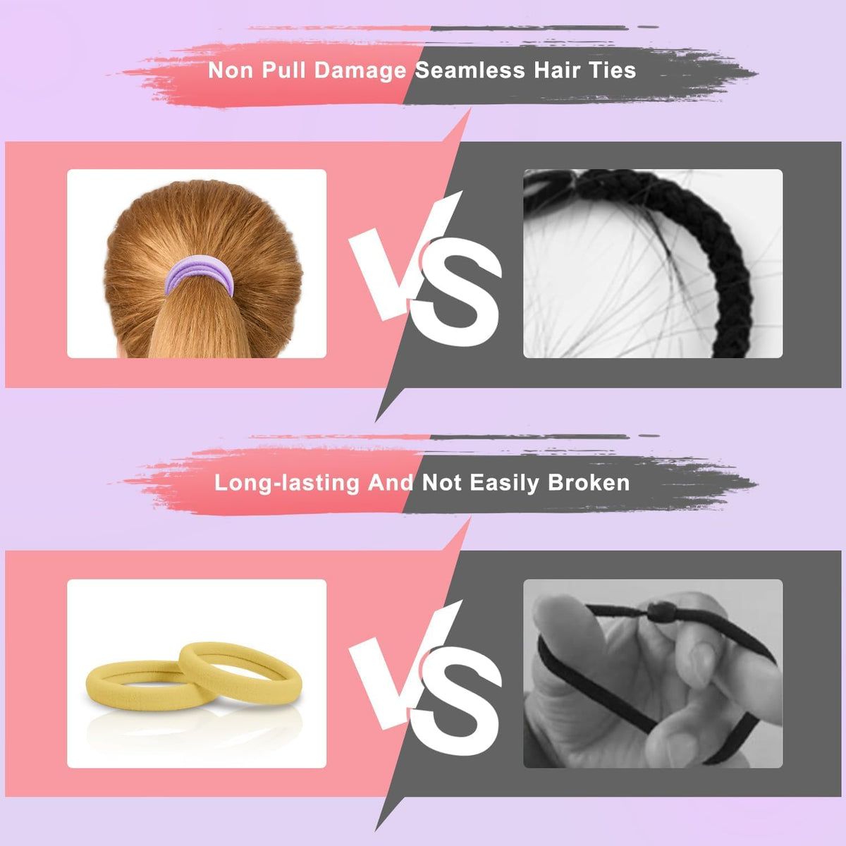 Black cotton elastic hair ties for women, seamless thick ponytail holders from 7AGAT, gentle on hair and preventing damage.