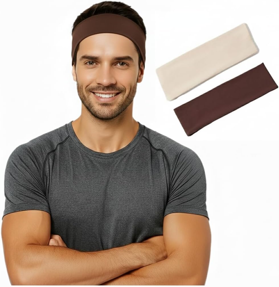 Two white cotton sport headbands made of Egyptian cotton, unisex workout and running headbands for daily wear by 7AGAT.