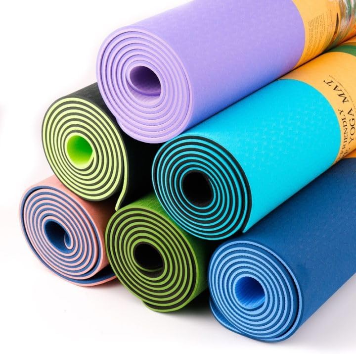 Double-sided 7AGAT TPE yoga mat with non-slip surface, 6mm thick exercise mat for yoga, Pilates, and home workouts.