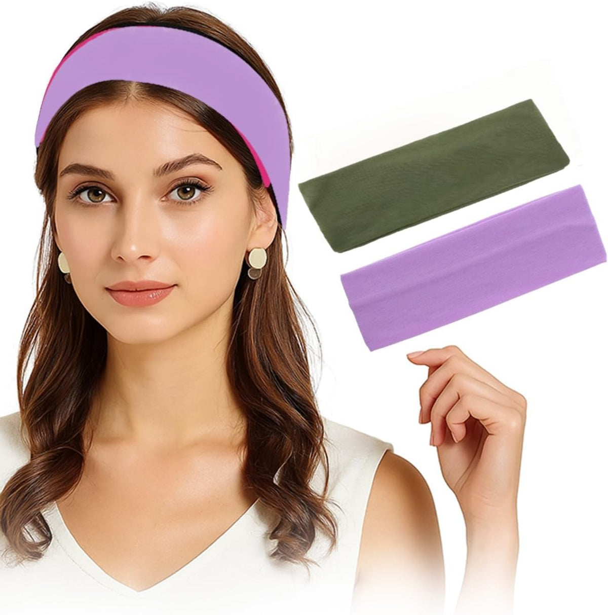 Two white Egyptian cotton sport headbands by 7AGAT, unisex workout and running headbands for daily wear.