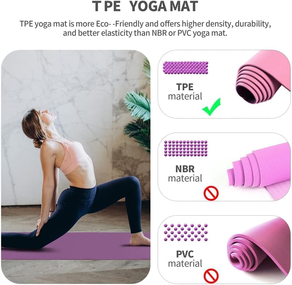 7AGAT double-sided TPE yoga mat with non-slip 6mm thickness, ideal for yoga, Pilates, and home workouts.