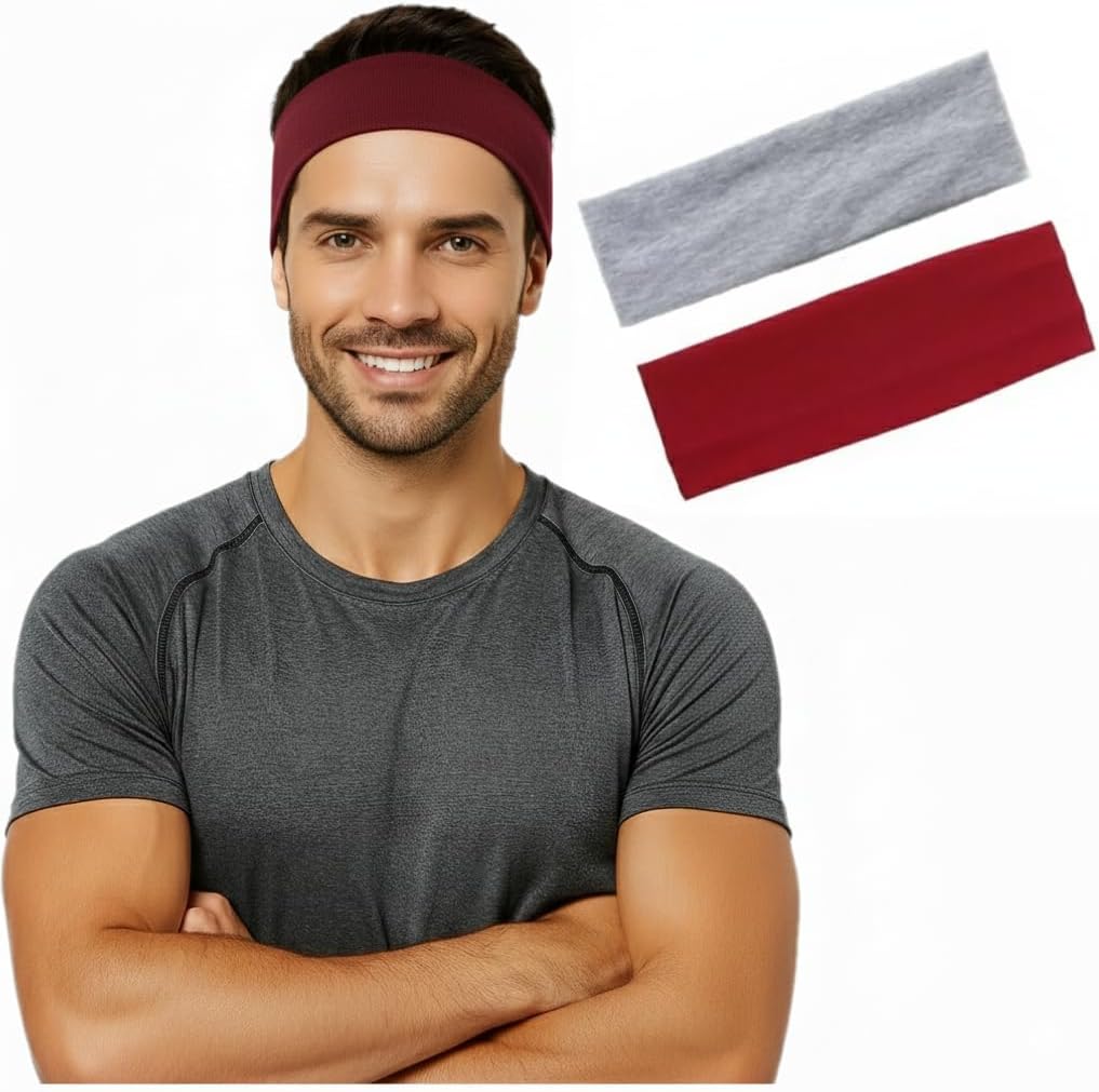 Pair of 7AGAT cotton sport headbands made from 95% Egyptian cotton, unisex workout and running headbands for daily wear.