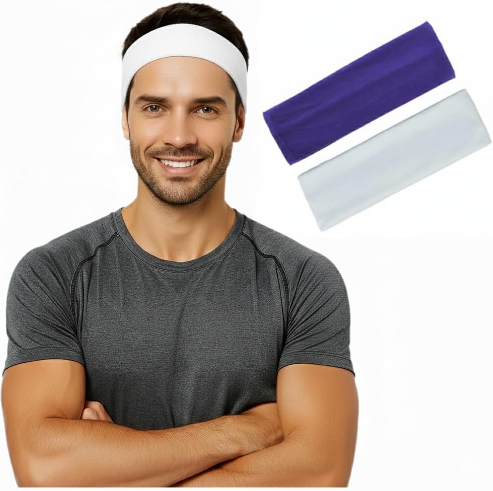 Pair of 7AGAT cotton sport headbands made from 95% Egyptian cotton, ideal for running, workouts, and daily wear.